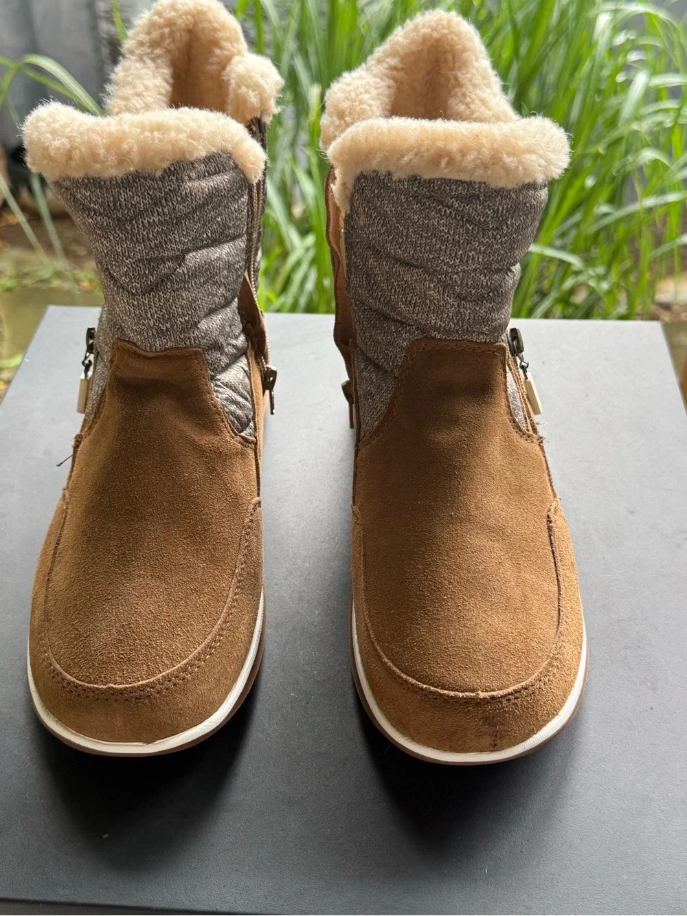 BearPaw Tan Suede Quilted Winter Boot with Shearling Collar
